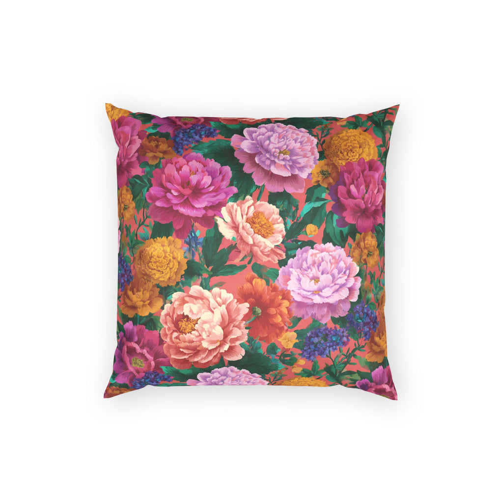 Floral Velvet Pillow - Vibrant Peony Garden Throw Pillow