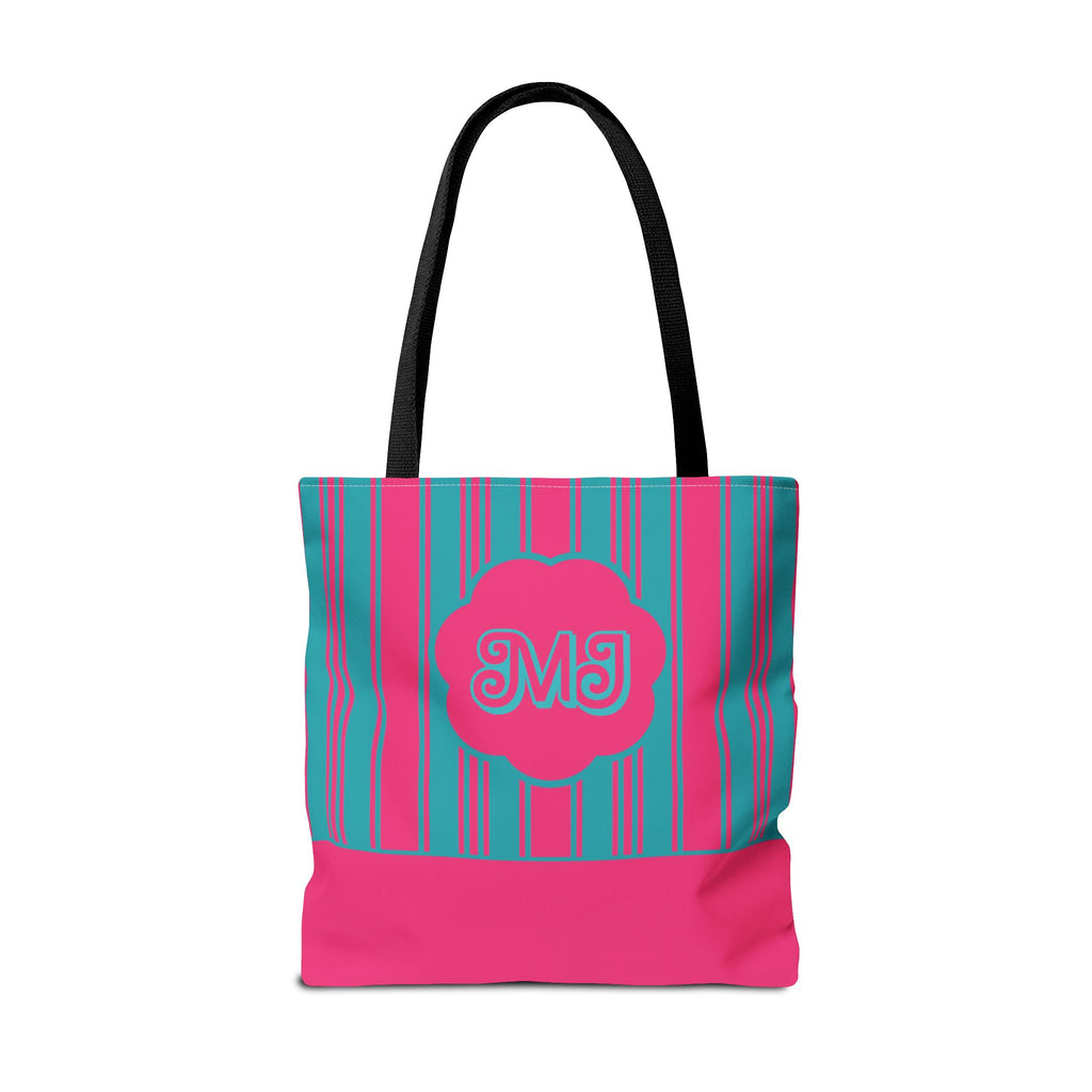 Monogram Pink and Blue Striped Tote Bag — Custom Striped Tote Bag