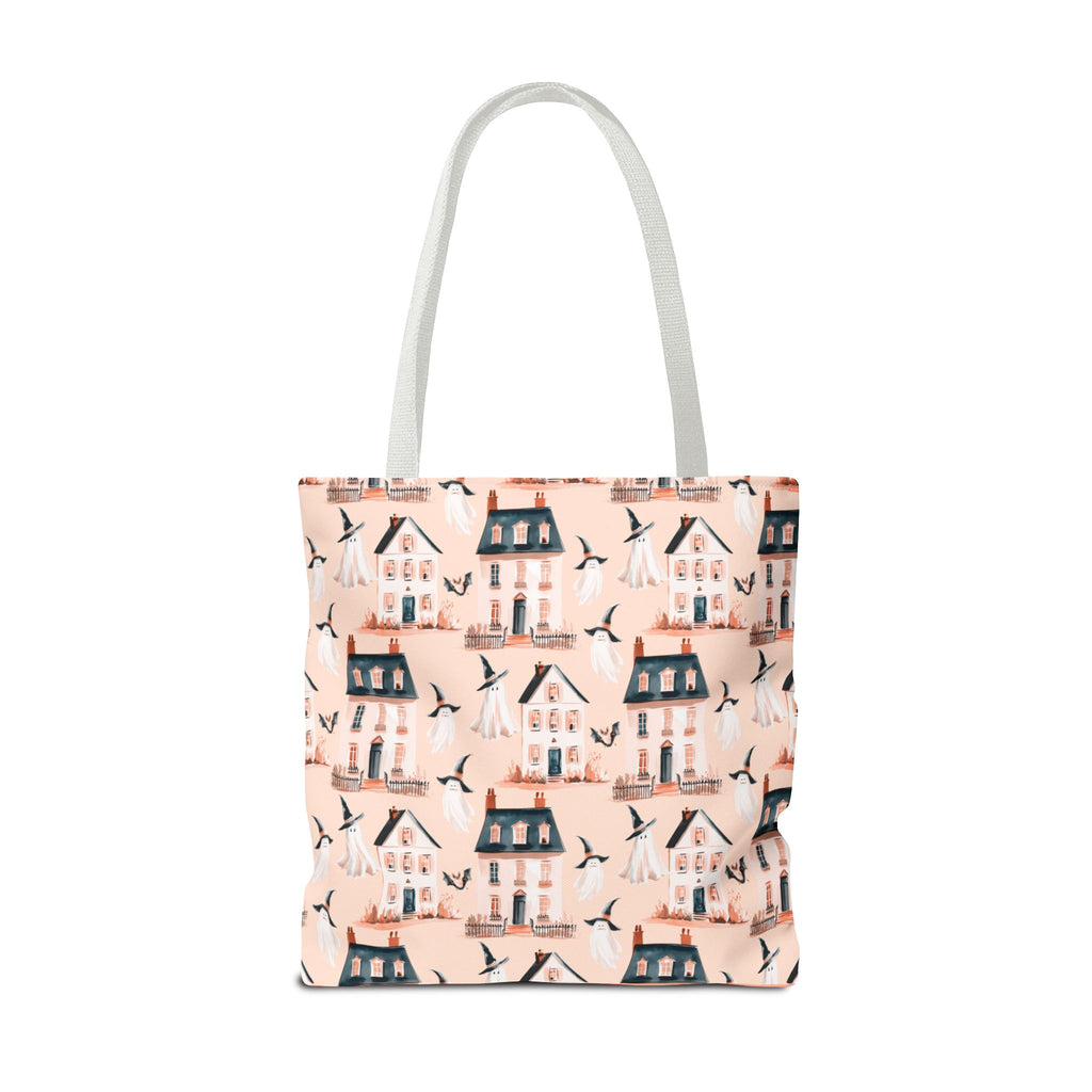 Spooky Cottage Pattern Tote -Haunted Village Ghosts and Houses Bag