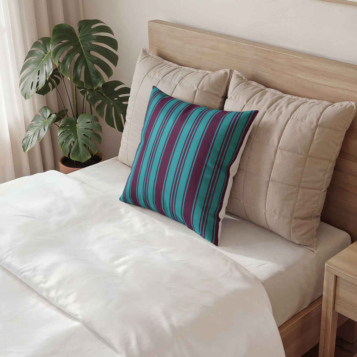 Velvet Ticking Stripe Pillow - Violet and Teal Decorative Throw Pillow