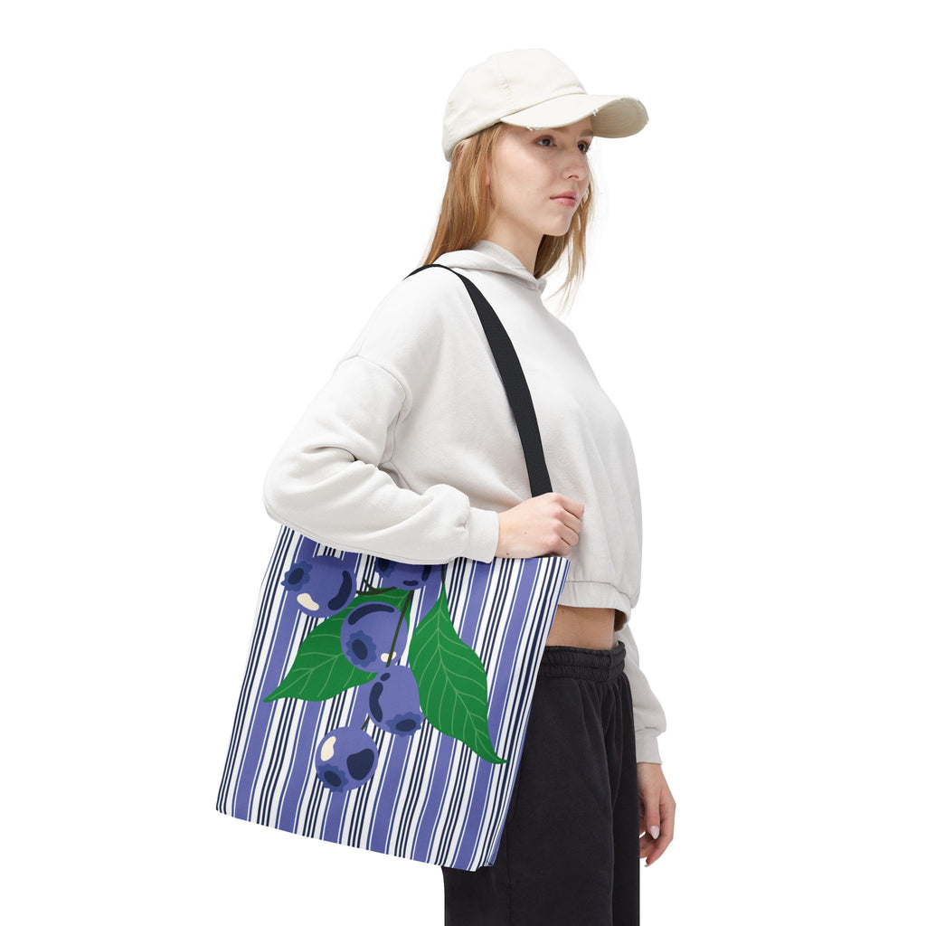 Blueberry Stripe Tote Bag - Summer Fruit Market Tote