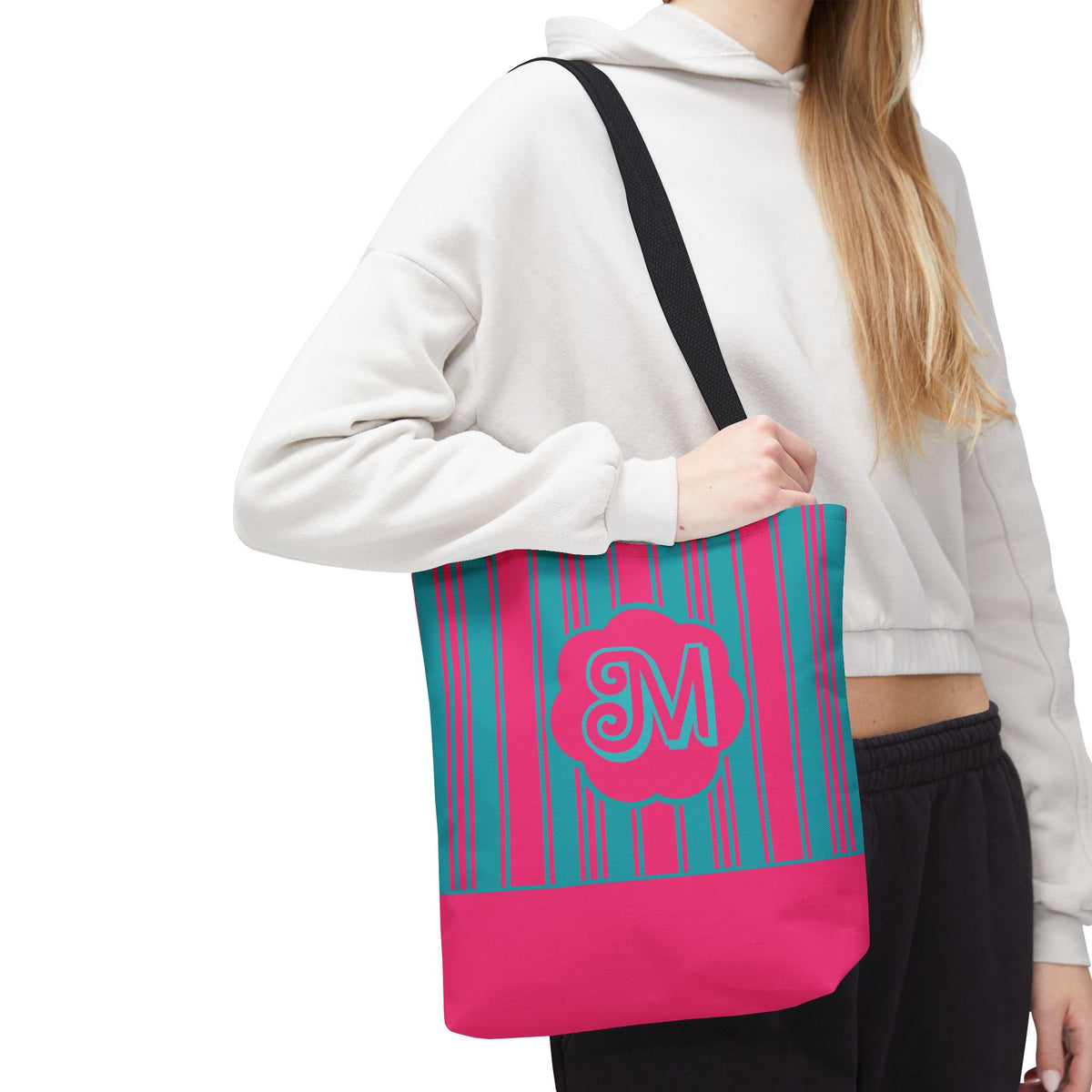 Monogram Pink and Blue Striped Tote Bag — Custom Striped Tote Bag
