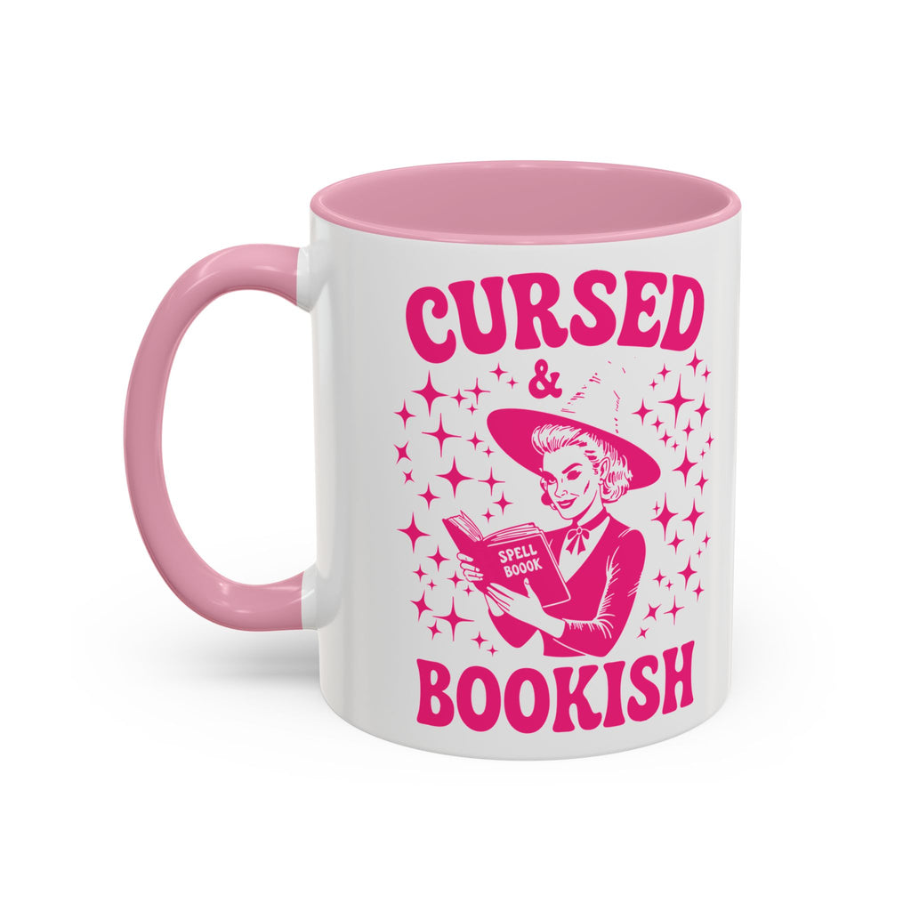 Cursed and Bookish Pink Ceramic Mug — Witchy Book Lover Coffee Cup (11oz, 15oz)