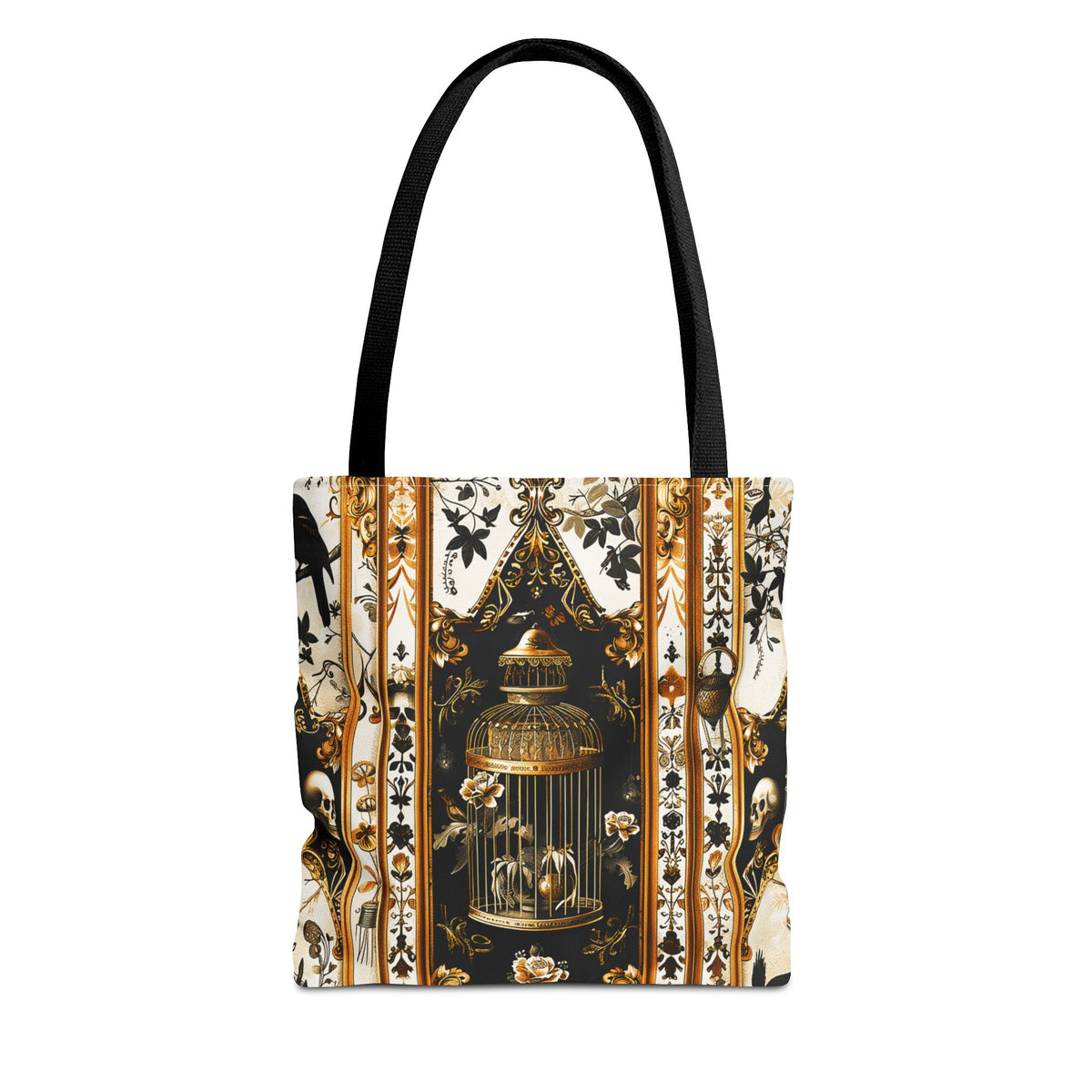Vintage Gothic Birdcage Tote Bag - Victorian Skull and Floral Pattern Carryall