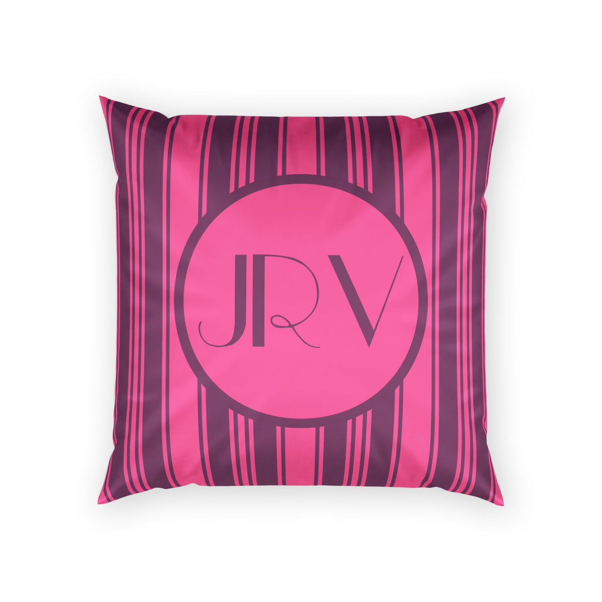 Personalizable Striped Velvet Pillow -Magenta and Violet Ticking Stripe Monogram Pillow