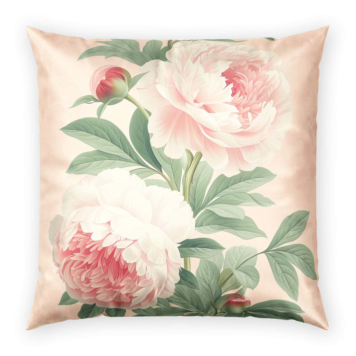 Floral Velvet Throw Pillow - Pink Peonies Vintage Decorative Pillow