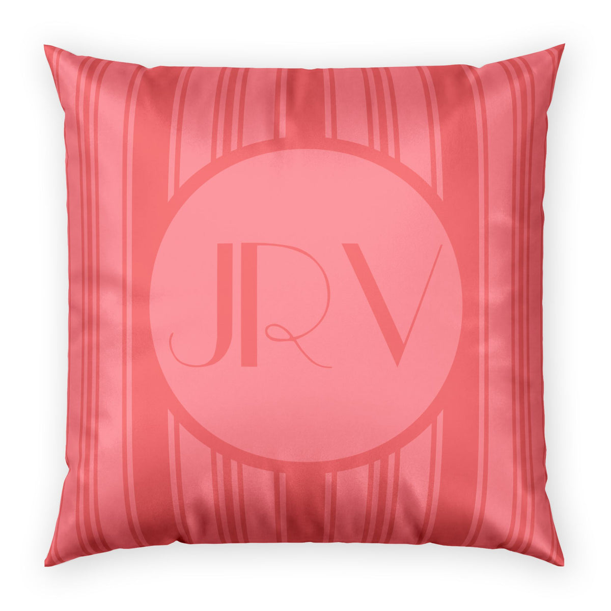 Art Deco Personalizable Pillow - Coral Ticking Stripe Monogram Velvet Pillow