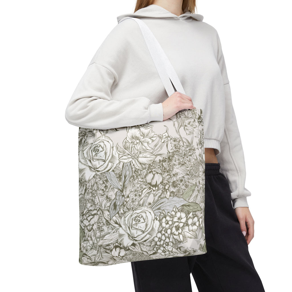 Rose Sketch Tote Bag — Grey Floral Carryall