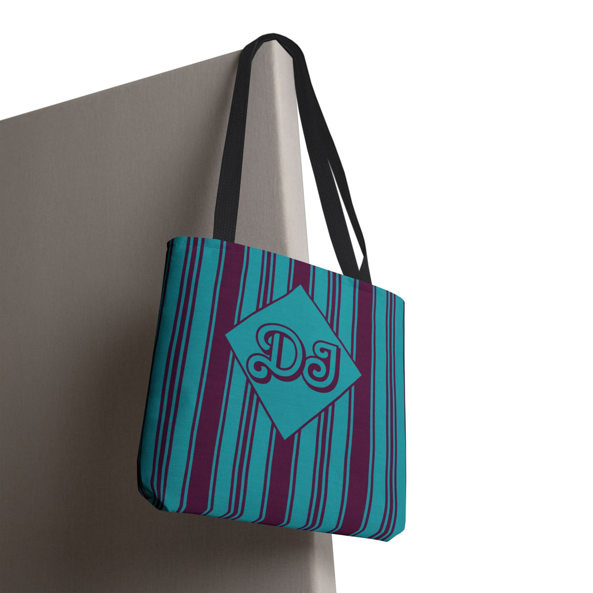 Striped Blue and Purple Monogram Bag - Vibrant Personalizable Market Tote