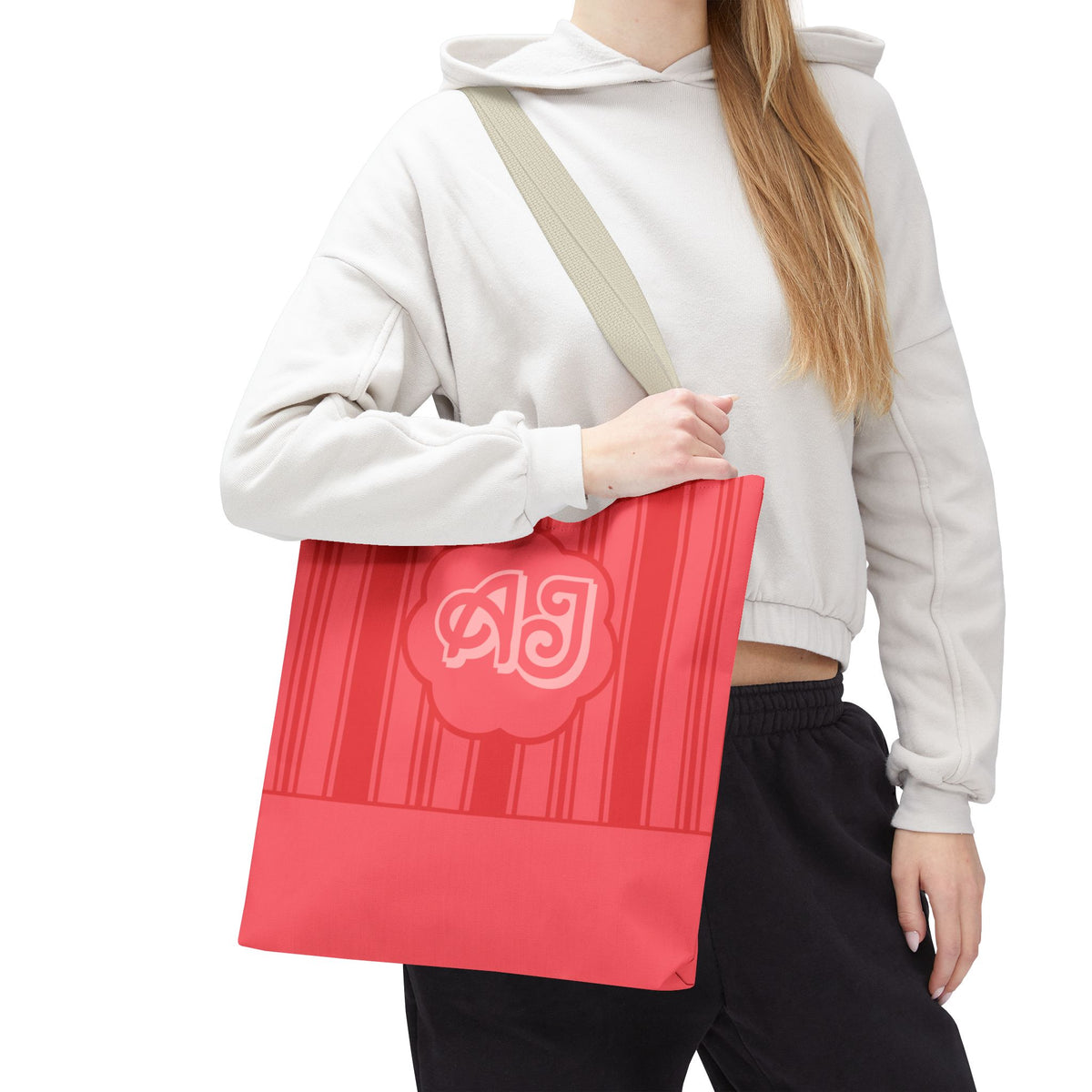 Monogram Pink Striped Tote Bag —Personalizable Market Tote