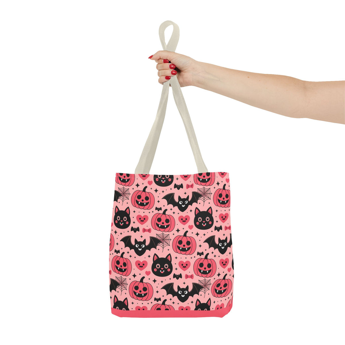 Cute Halloween Trick or Treat Tote Bag  - Pink Pumpkins, Black Cats and Bats Candy Carryall