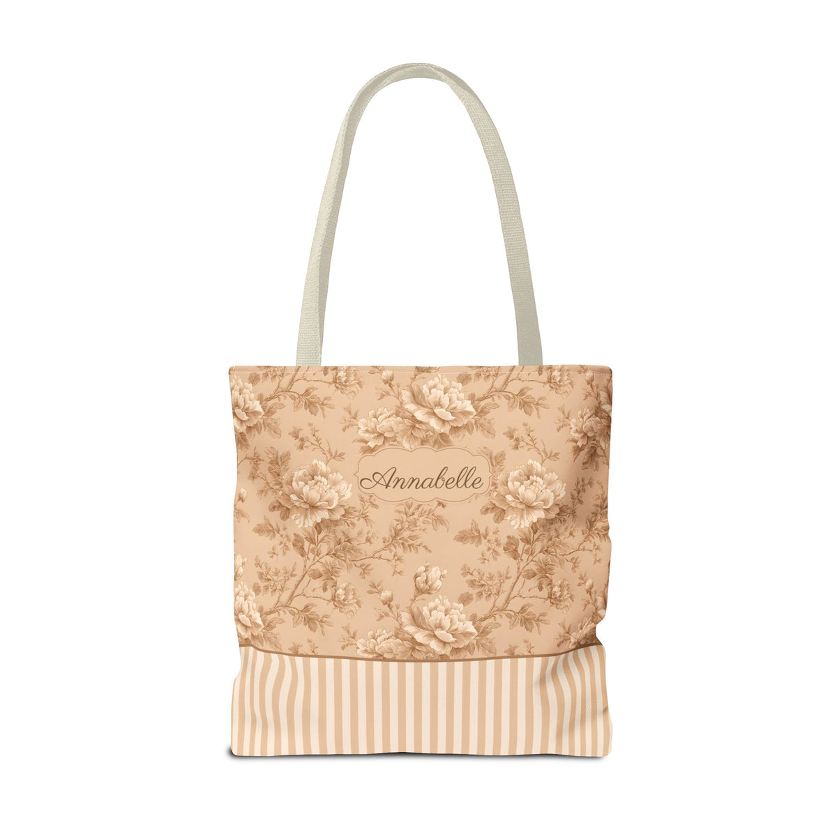 Personalizable Vintage Floral Tote - Sepia Toile Striped Bag