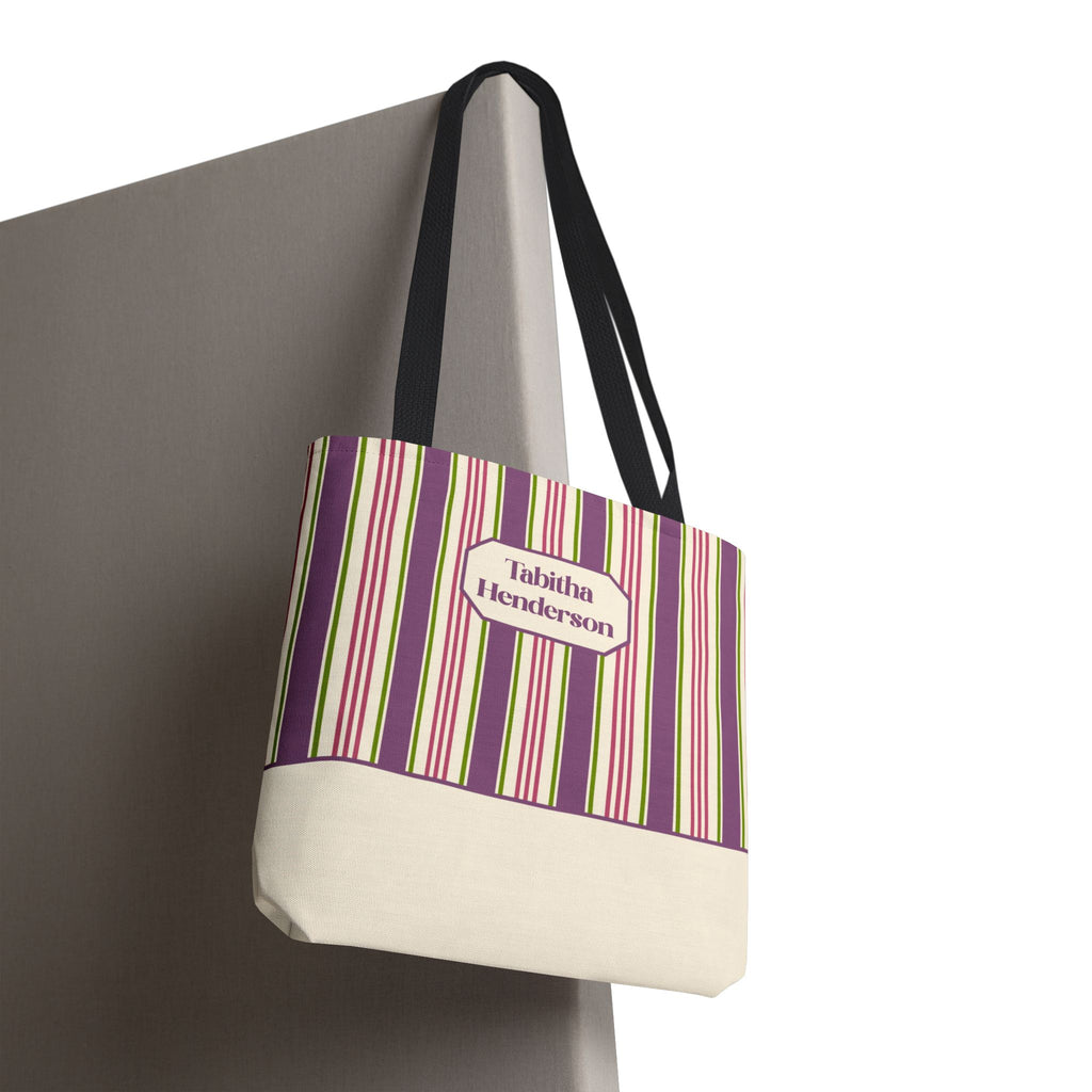 Colorful Striped Tote Bag – Personalizable Purple Pink and Green Tote