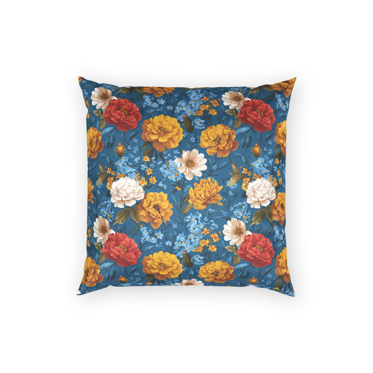 Velvet Floral Pillow - Vivid Blue Vintage Garden Decorative Pillow