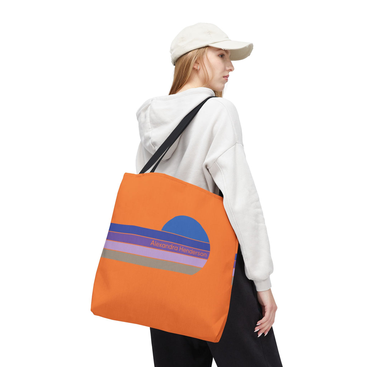 Orange Sunset Stripe Tote Bag – Retro Personalized Name Beach and Market Tote