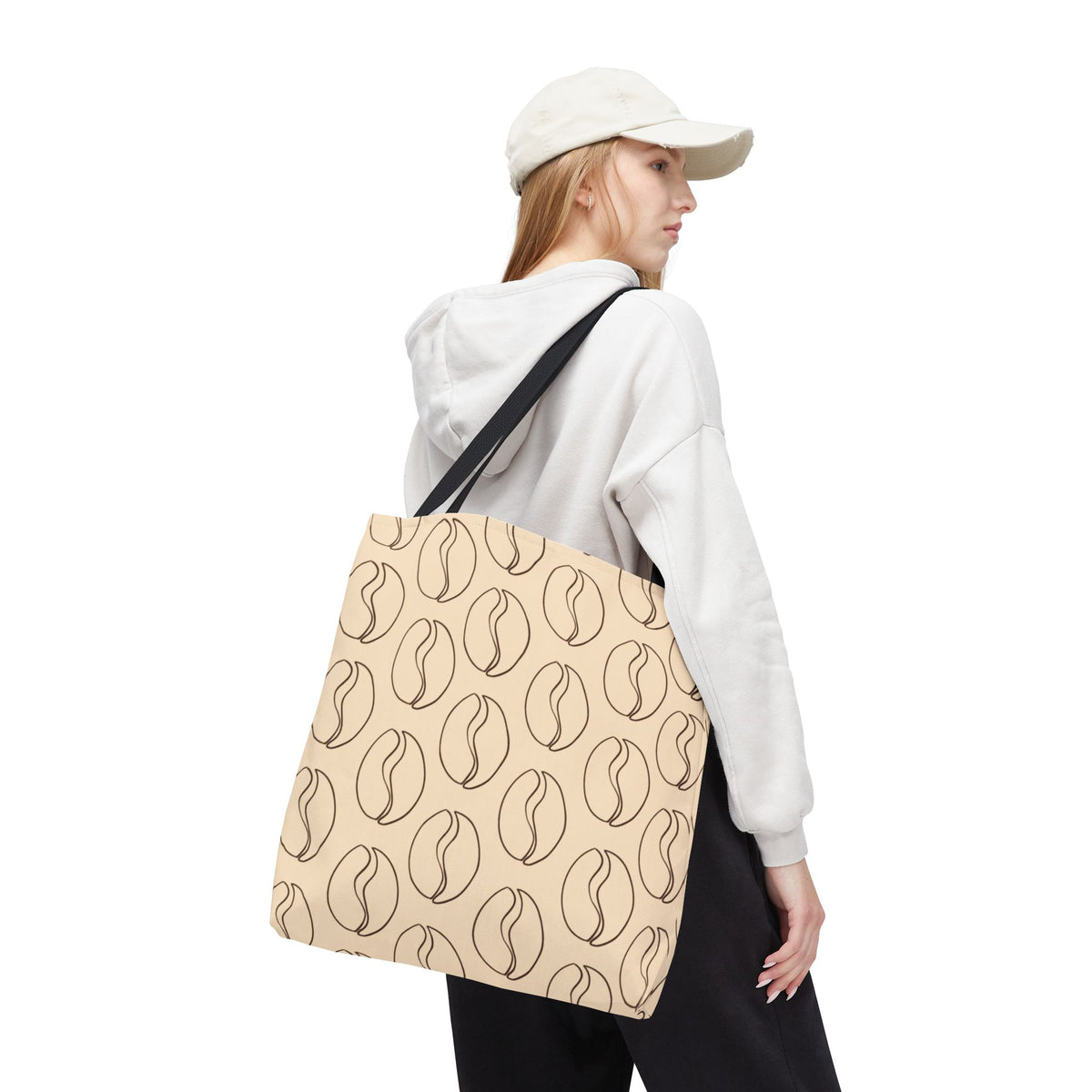 Minimalist Coffee Bean Tote Bag -Coffee Lover's Tote Bag in Cream