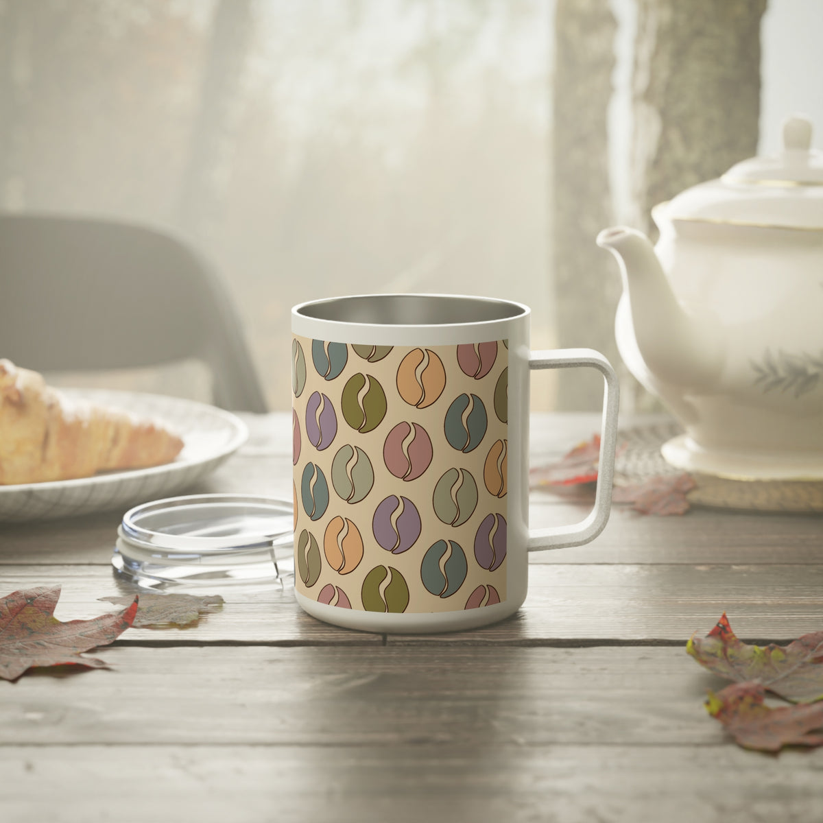 Colorful Coffee Bean Vibes Insulated Mug in Cream