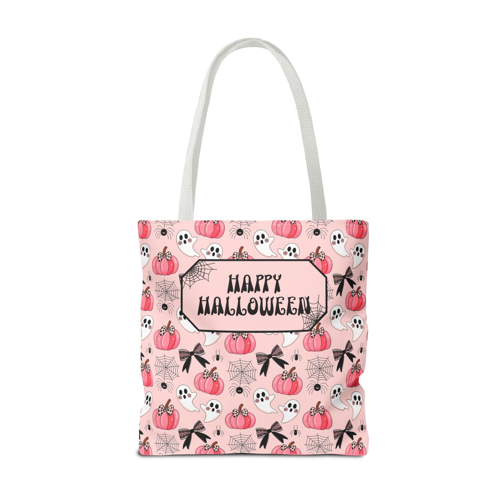Pink Pumpkin Halloween Tote Bag - Cute Ghosts and Bows Personalizable Trick or Treat Bag