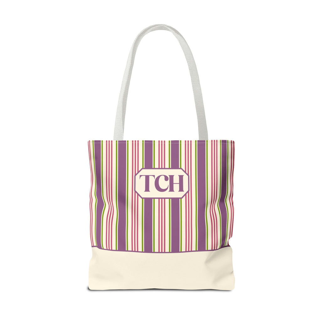 Colorful Striped Tote Bag – Personalizable Purple Pink and Green Tote