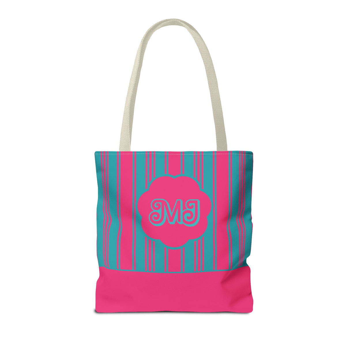 Monogram Pink and Blue Striped Tote Bag — Custom Striped Tote Bag