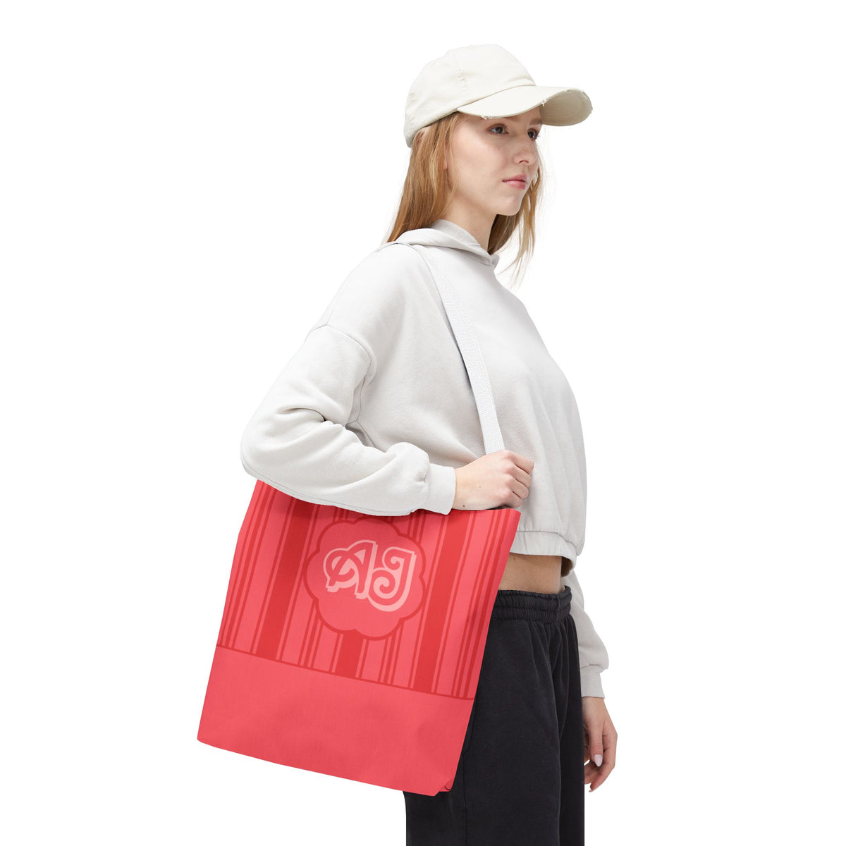 Monogram Pink Striped Tote Bag —Personalizable Market Tote