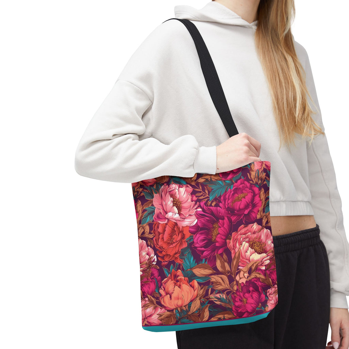 Bright Magenta and Teal Peony Tote Bag – Vintage Punk Floral Carryall
