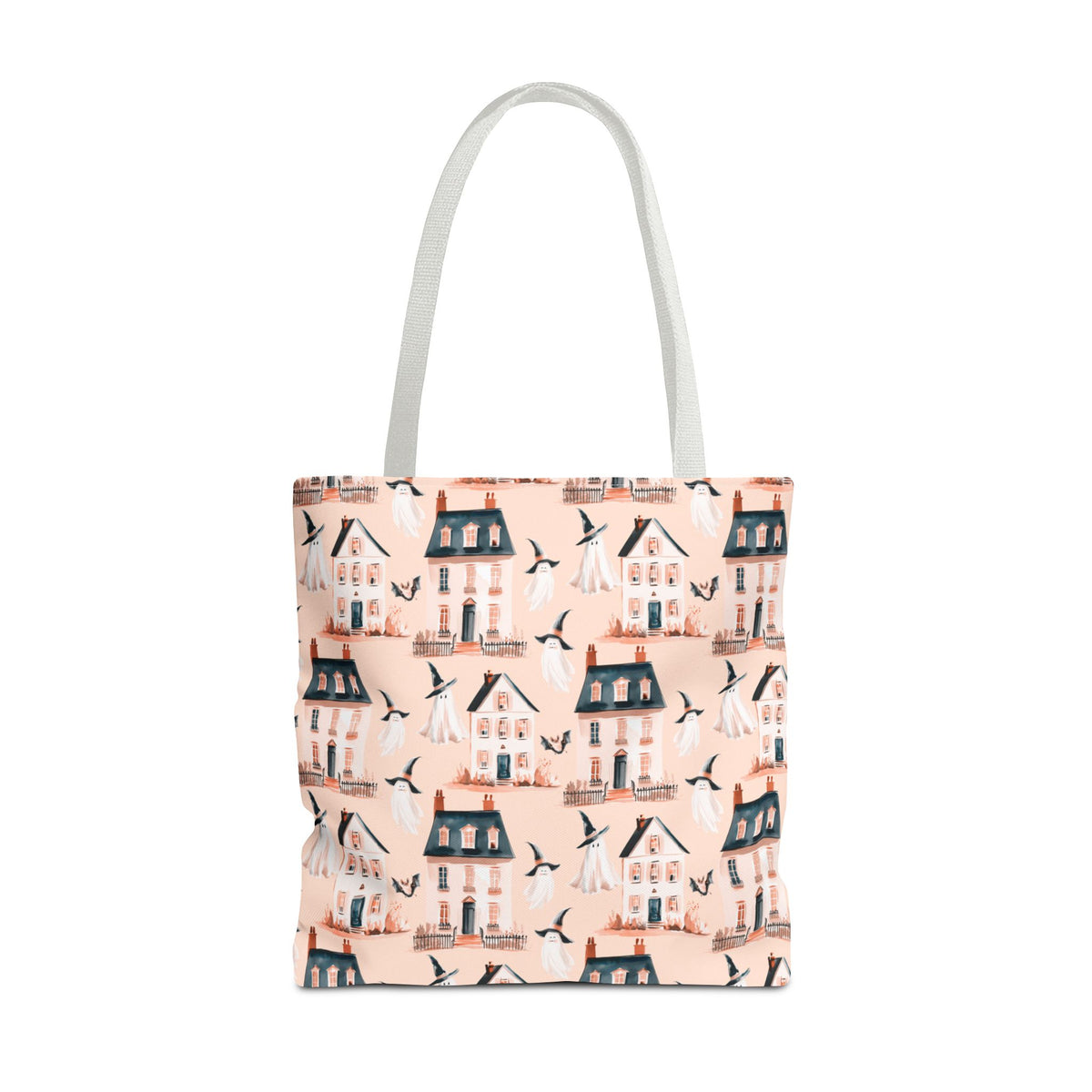 Spooky Cottage Pattern Tote -Haunted Village Ghosts and Houses Bag