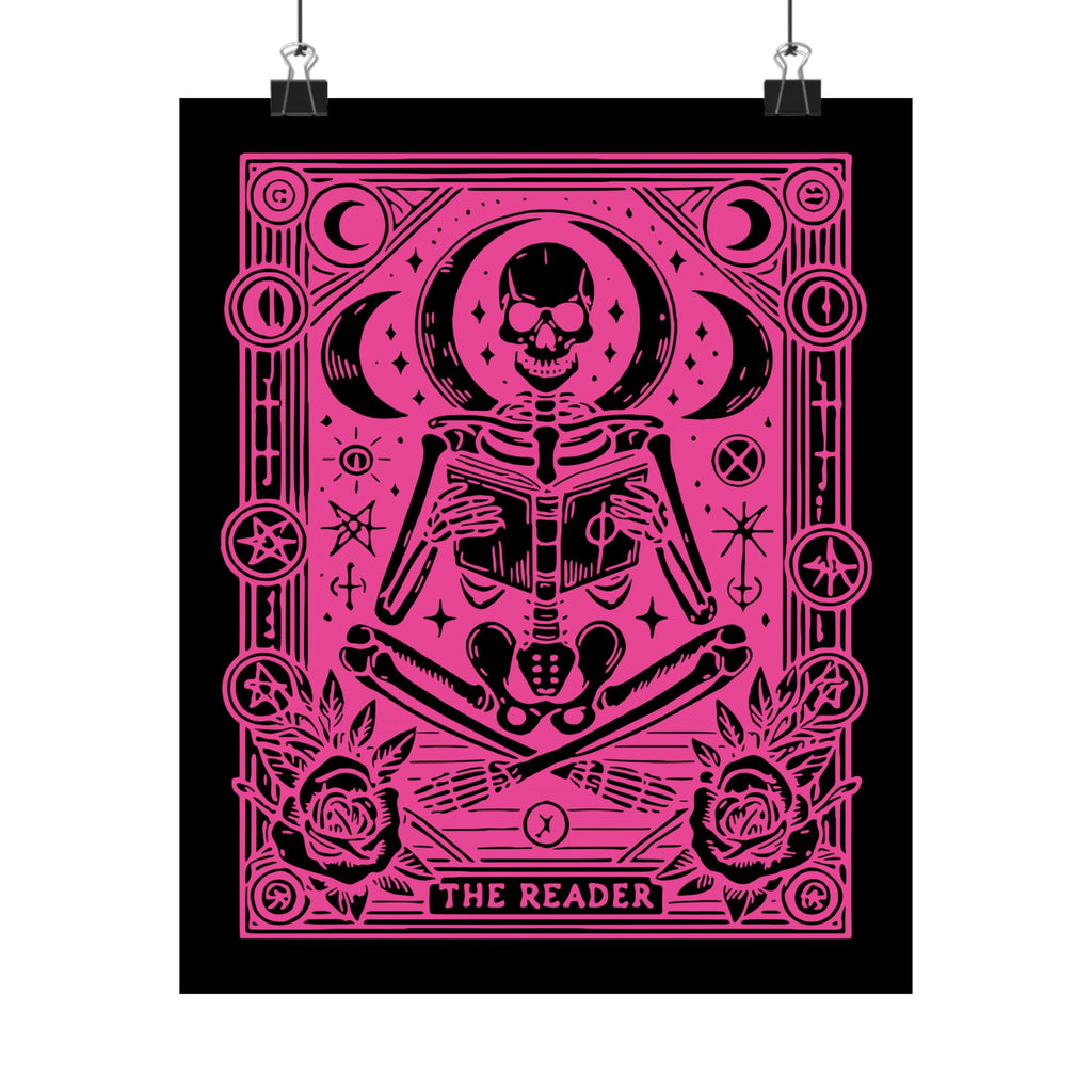 The Reader- Bright Pink Gothic Skeleton Tarot Art Print