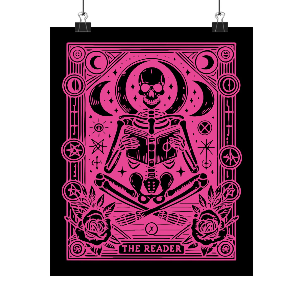 The Reader- Bright Pink Gothic Skeleton Tarot Art Print