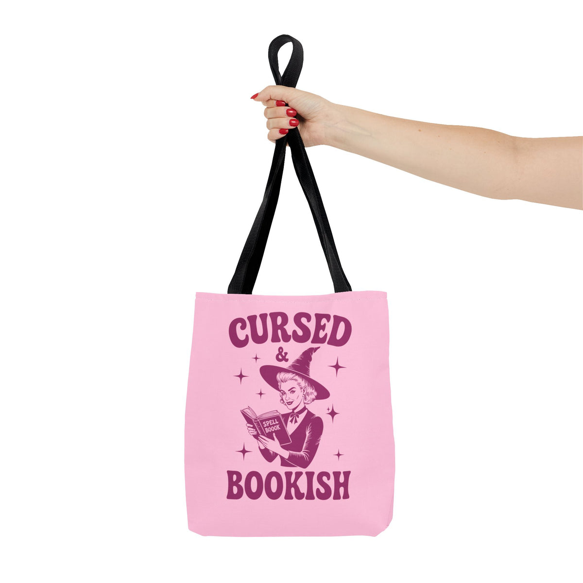 Cursed and Bookish Tote Bag — Witchy Pink Vintage Book Lover Shopper