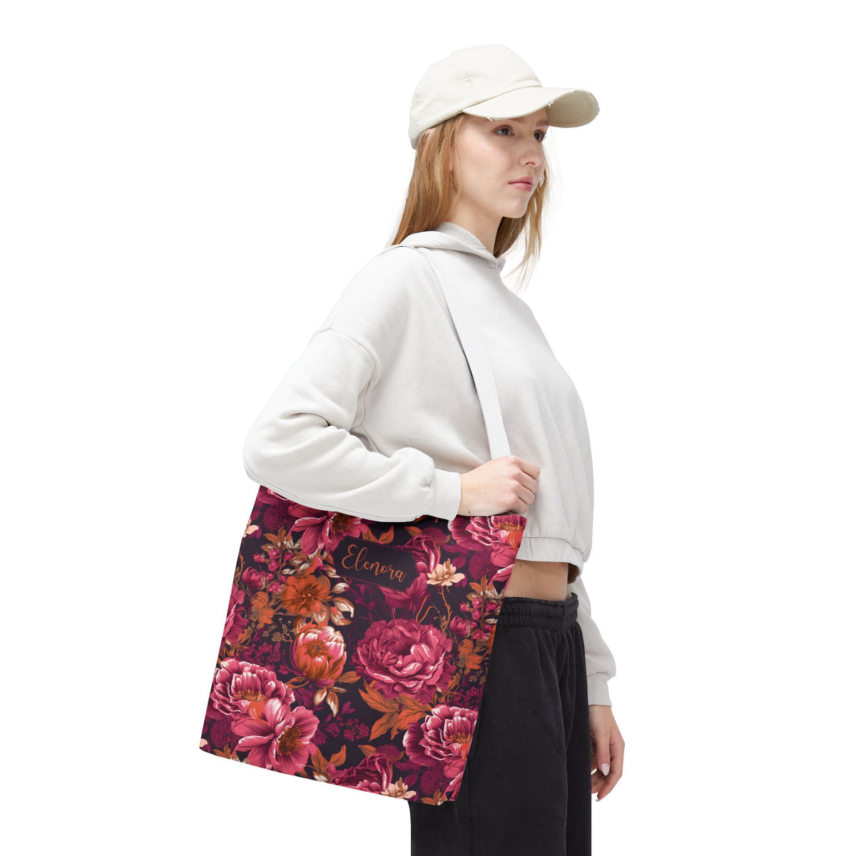 Personalizable Floral Maximalist Tote - Vivid Magenta and Orange Print Bag