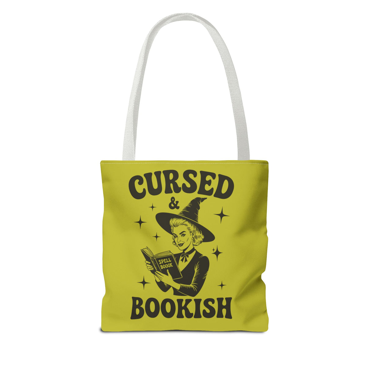 Cursed and Bookish Tote Bag — Green Witchy Reader Tote for Book Lovers