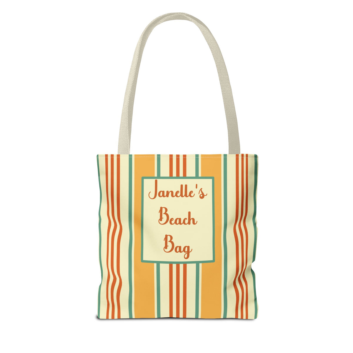 Personalizable Striped Retro Tote Bag - Vintage Yellow, Orange and Teal Beach and Market Bag