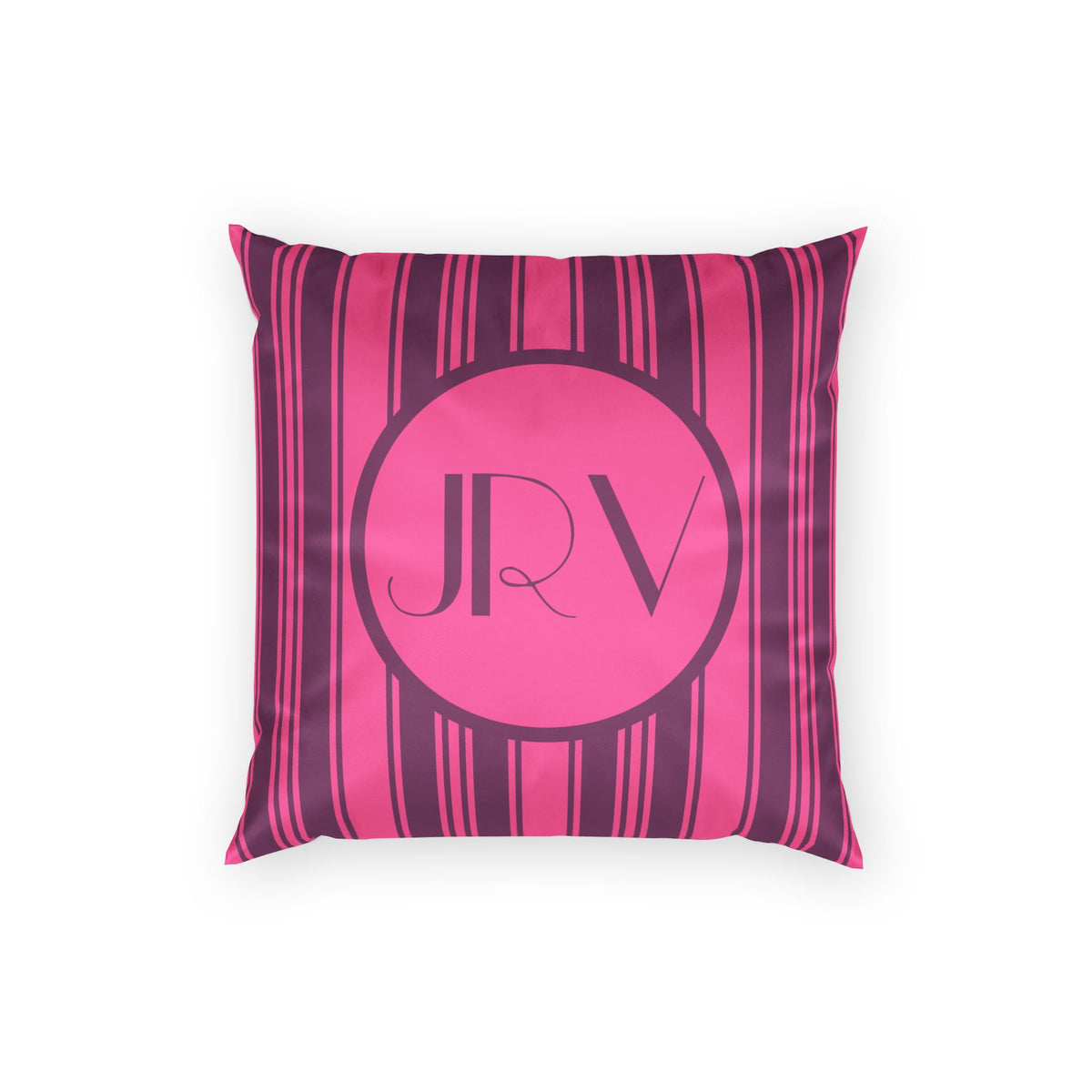 Personalizable Striped Velvet Pillow -Magenta and Violet Ticking Stripe Monogram Pillow