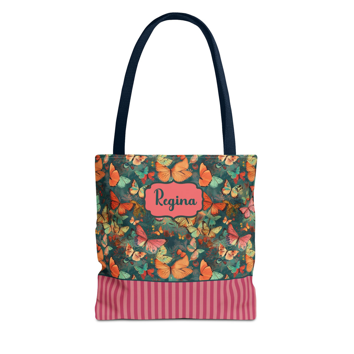 Personalizable Girly Handwriting Bag - Dreamy Butterfly Striped Tote