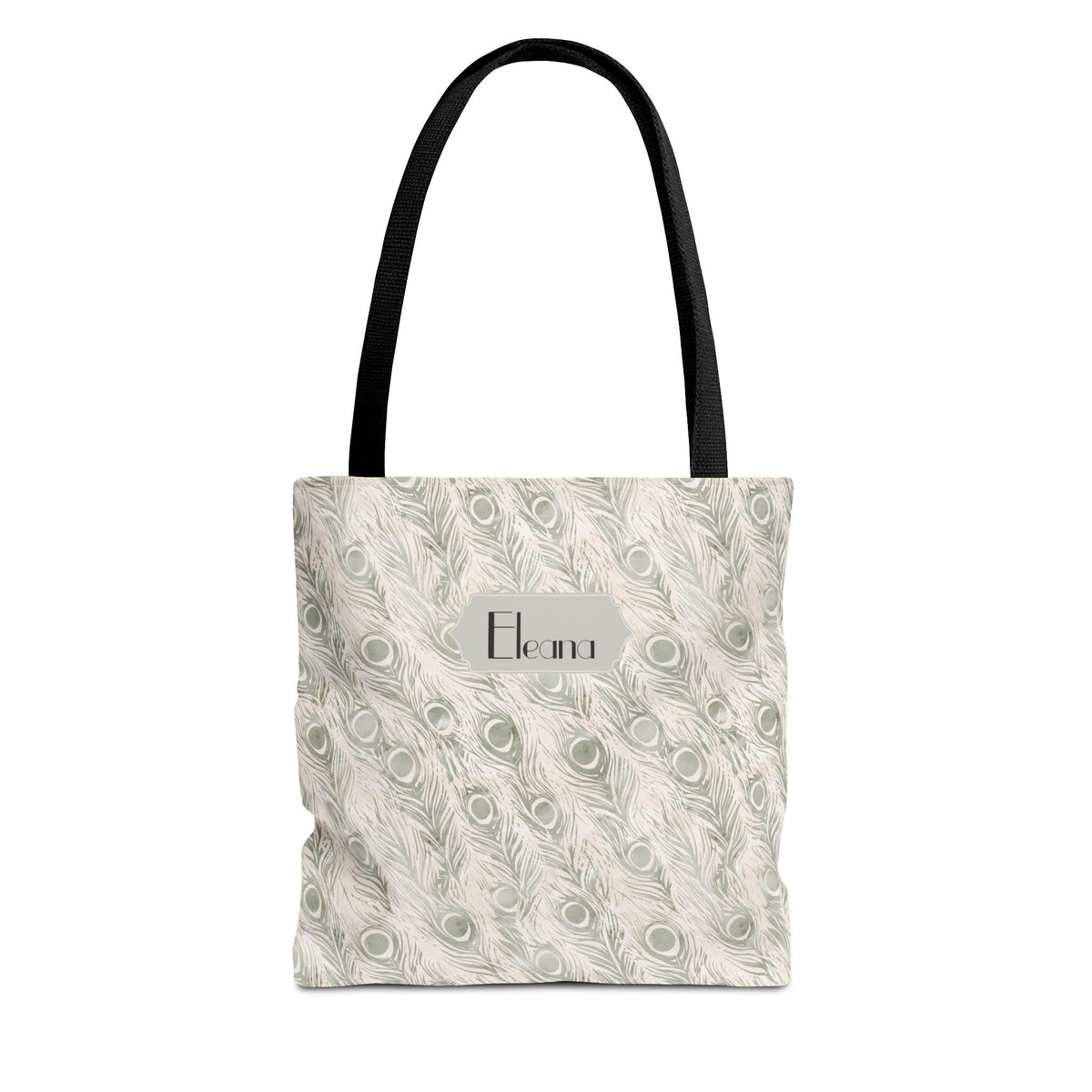 Personalizable Tote - Elegant Grey Peacock Feather Pattern Bag