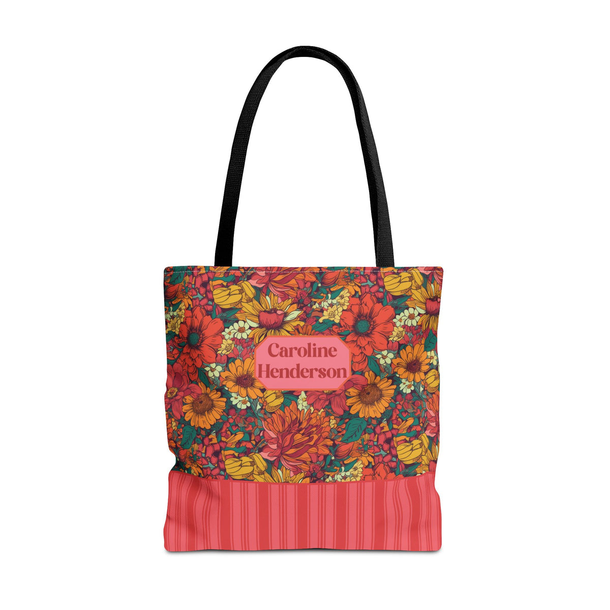 Personalizable Floral Tote - Floral Striped Harvest Tote Bag