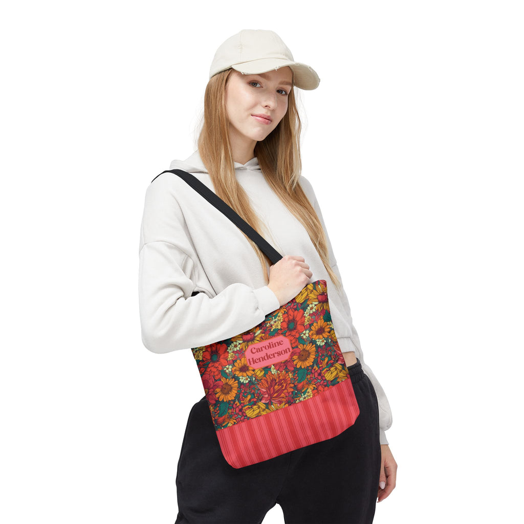 Personalizable Floral Tote - Floral Striped Harvest Tote Bag