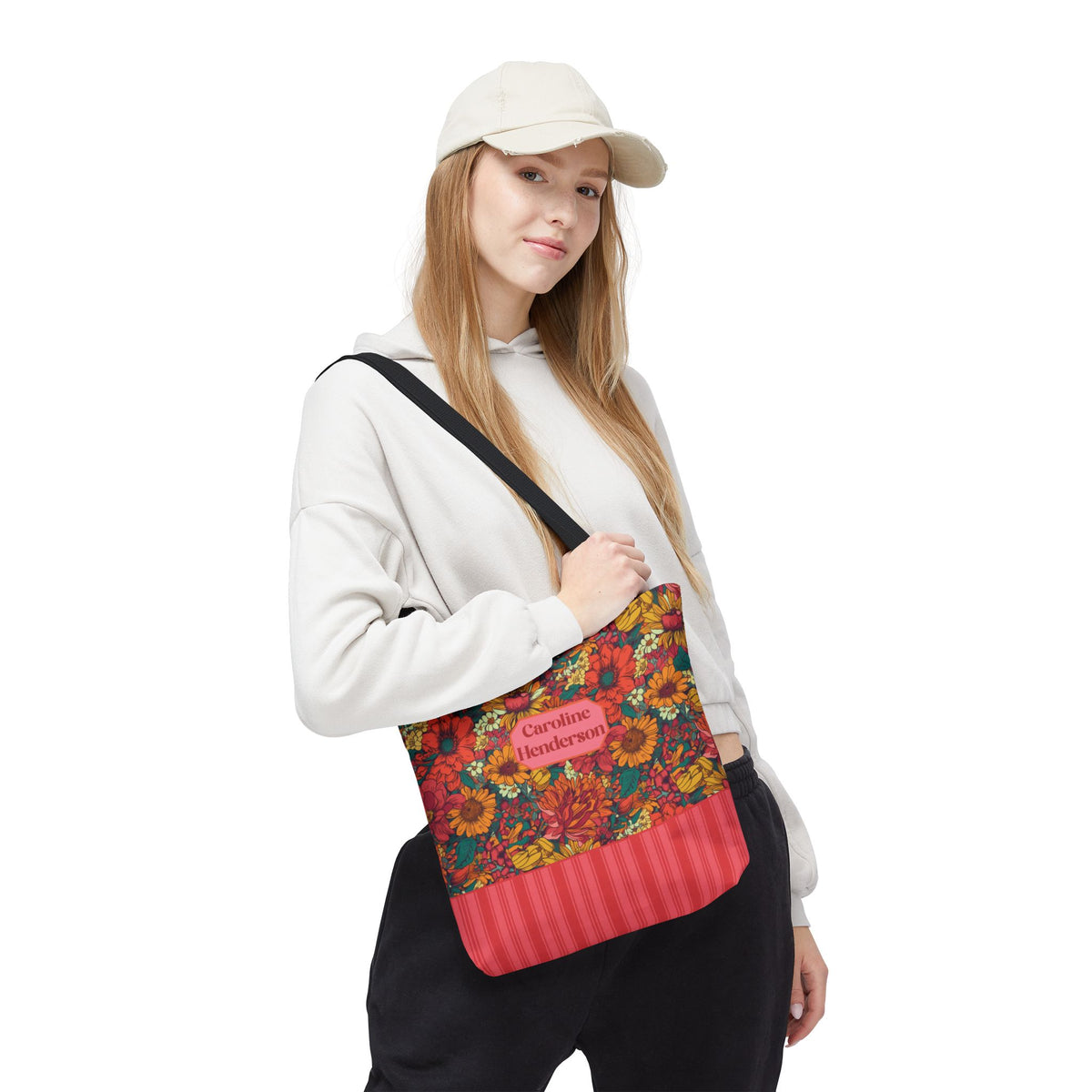 Personalizable Floral Tote - Floral Striped Harvest Tote Bag