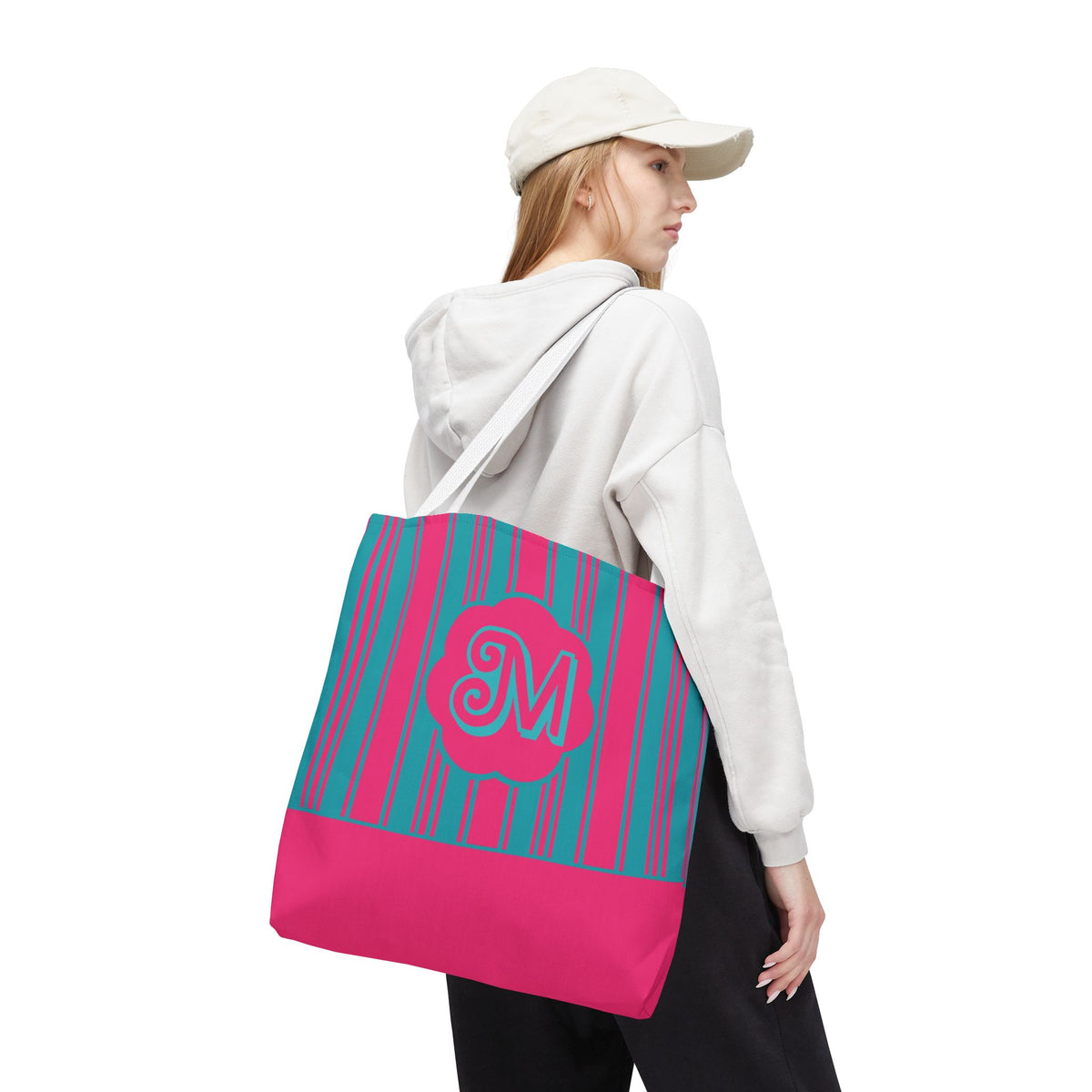 Monogram Pink and Blue Striped Tote Bag — Custom Striped Tote Bag