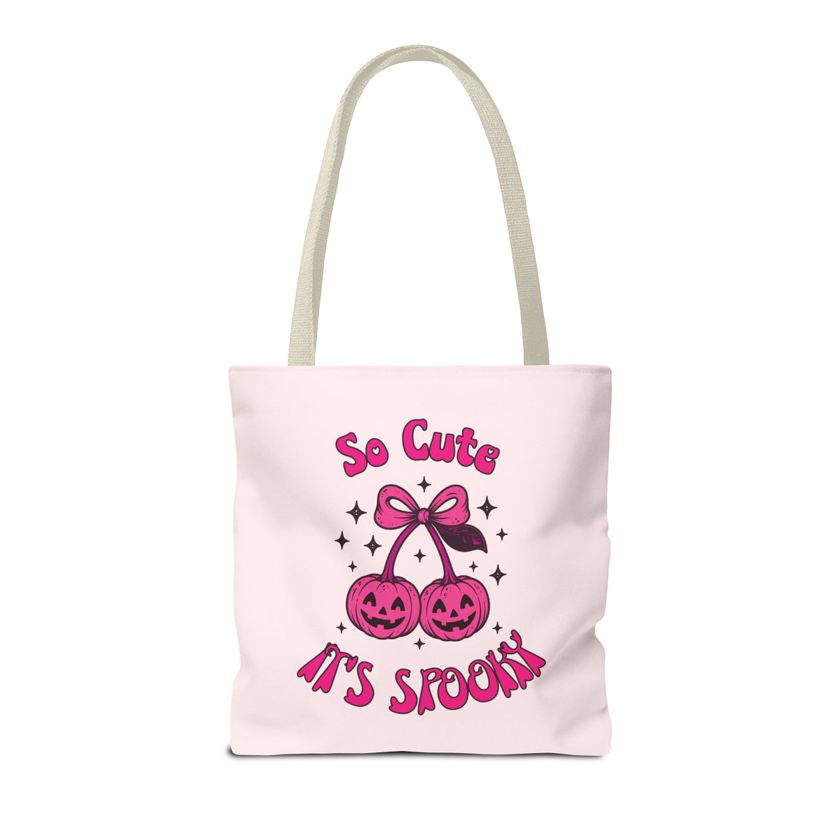 Personalized Halloween Tote - Pink Pumpkin Cherries "So Cute It's Spooky" Trick or Treat Bag