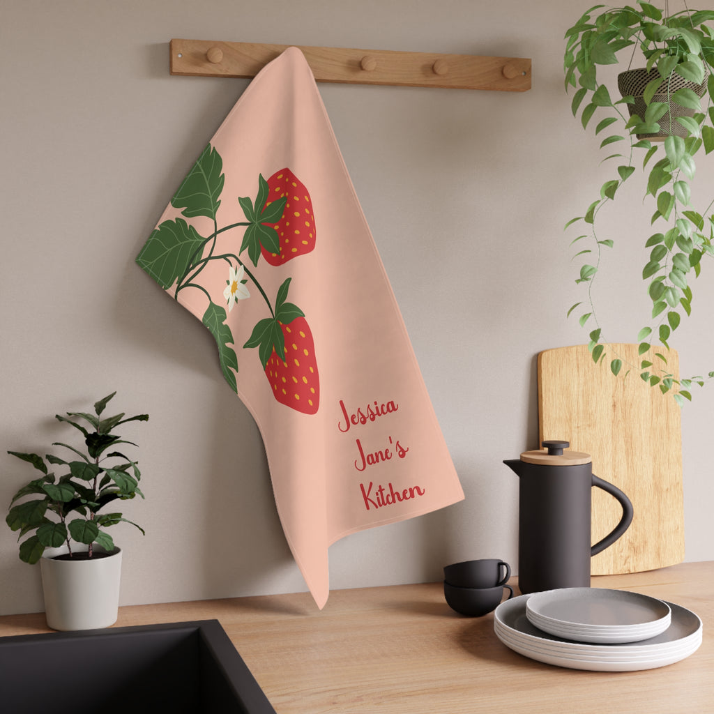 Personalizable Strawberry Tea Towel - Charming Pink Kitchen Towel
