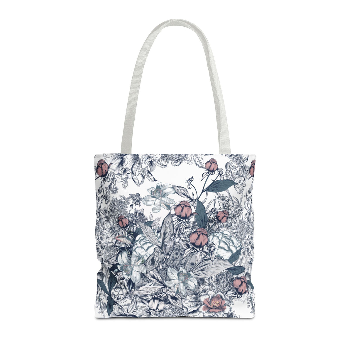 Navy and Pink Floral Sketch Tote Bag - Botanical Market Carryall