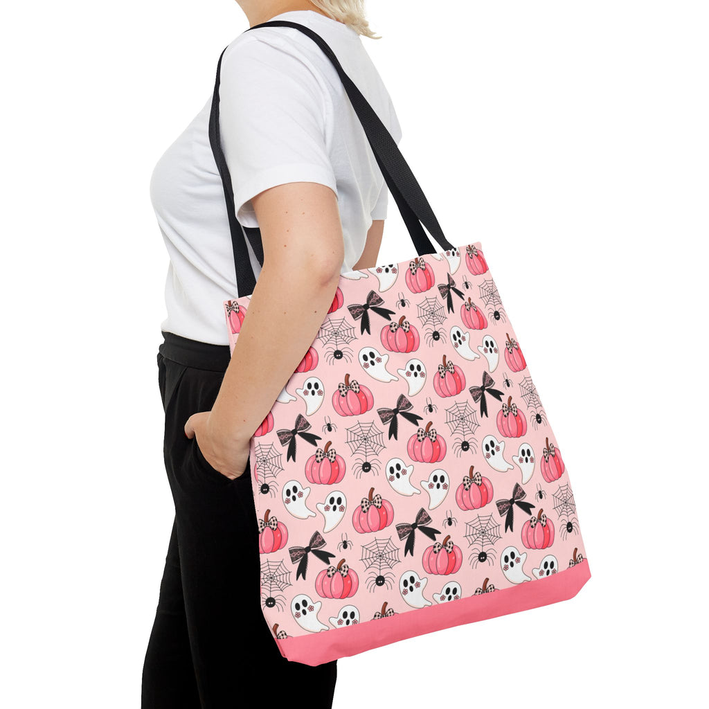 Coquette Pumpkin Halloween Tote Bag - Cute Ghosts and Bows Carryall