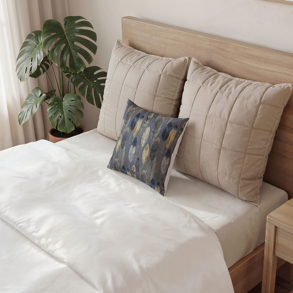 Glam Velvet Pillow - Navy and Gold Feather Decorative Pillow