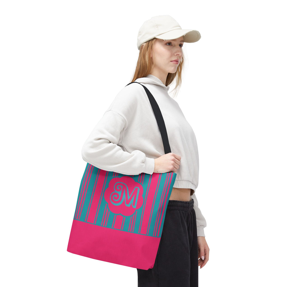 Monogram Pink and Blue Striped Tote Bag — Custom Striped Tote Bag