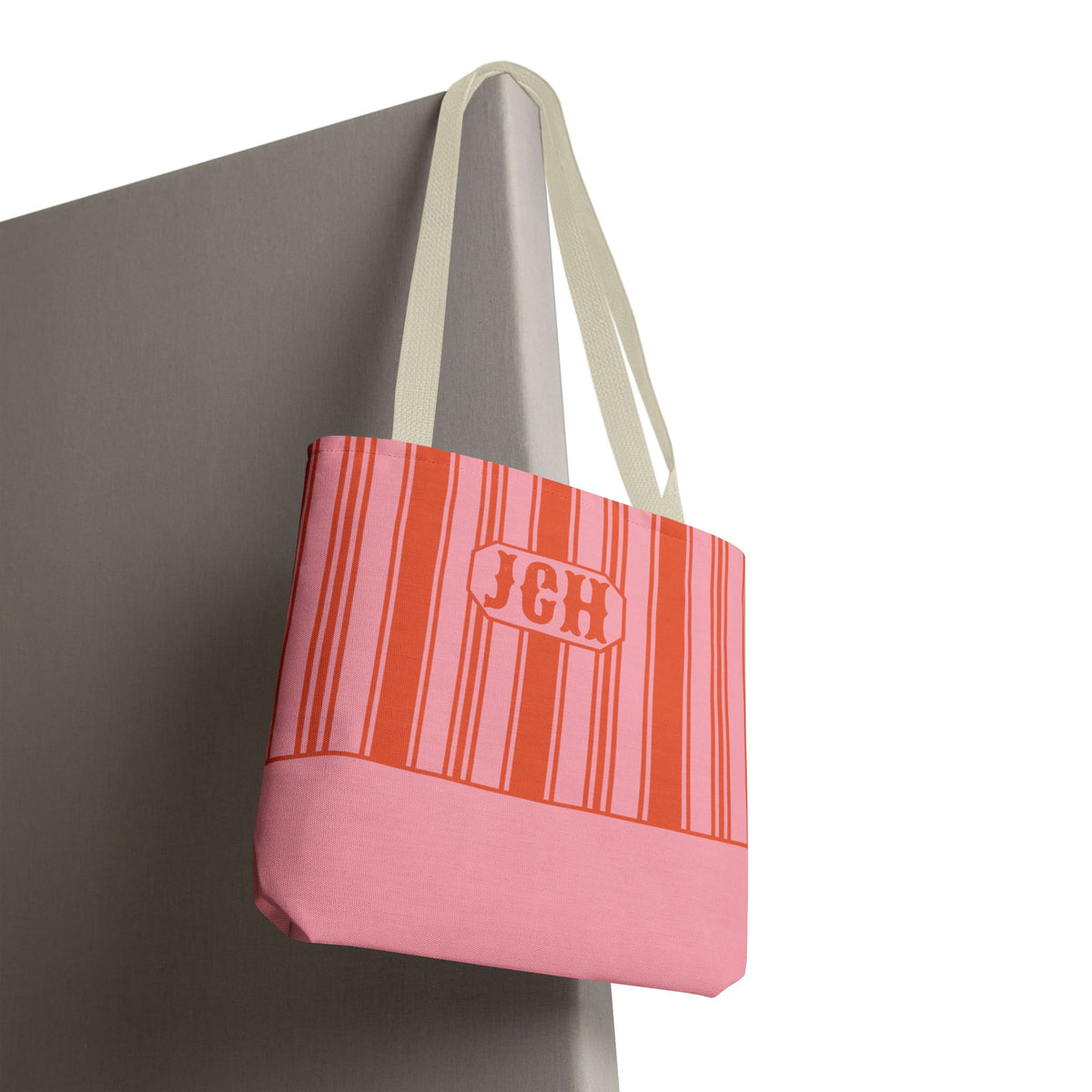 Striped Pink and Orange Tote Bag - Personalizable Bright Beach and Market Tote