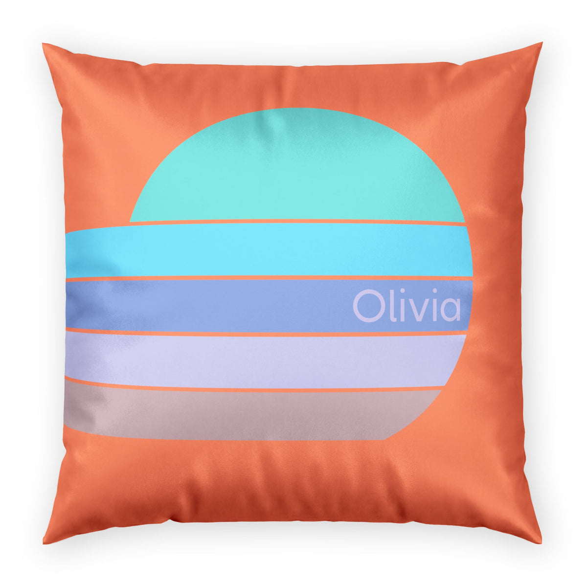 Retro Minimalist Orange Throw Pillow - Blue and Purple Sunrise on Vermilion Velvet Pillow