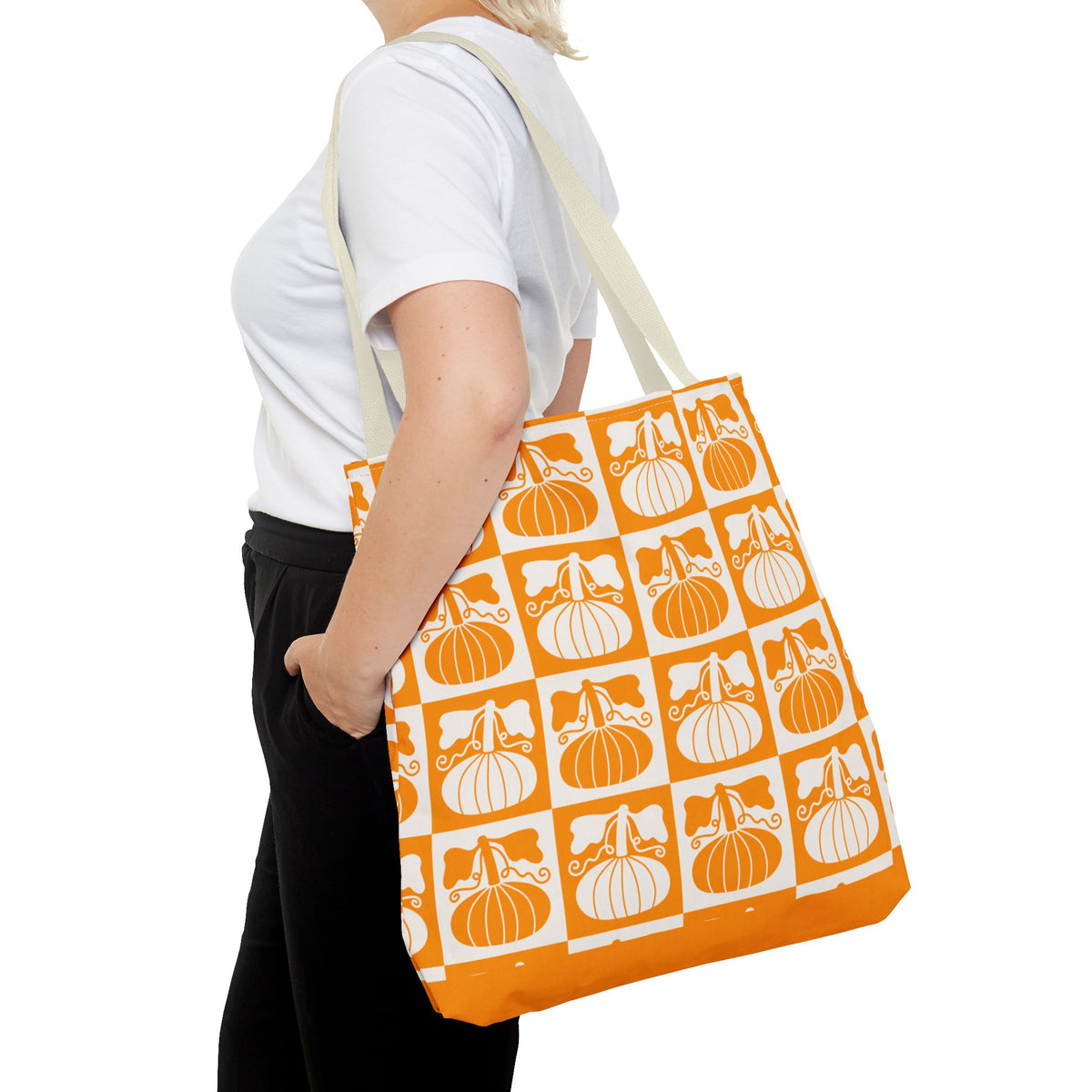 Pumpkin Patch Tote Bag - Autumn Harvest Checkerboard Carryall