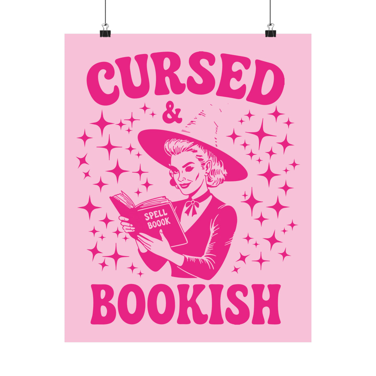 Halloween Cursed and Bookish Poster — Pink Witch Book Lover's Print